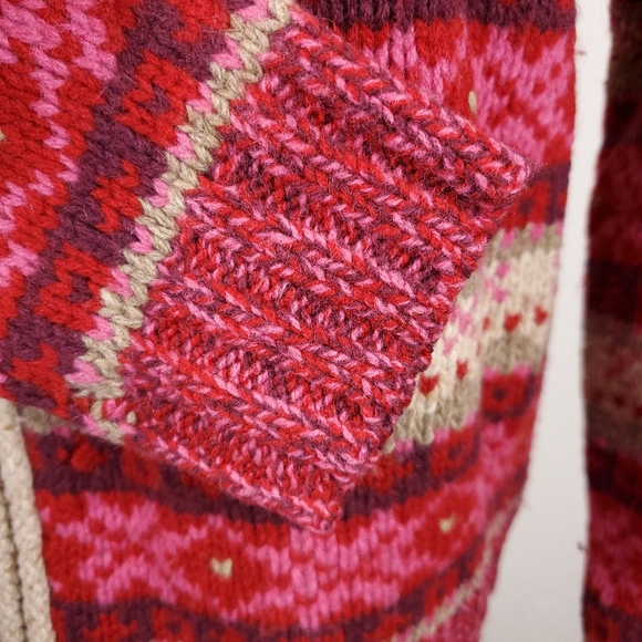 Eddie Bauer Pink/Red Fair Isle Lambswool Cardigan Sweater - Picture 4 of 8